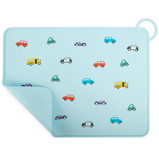 Car-Themed Silicone Mealtime Placemat for Kids – Non-Slip, Easy-Clean, Ridged Edge Design by Fire Rooster Kids